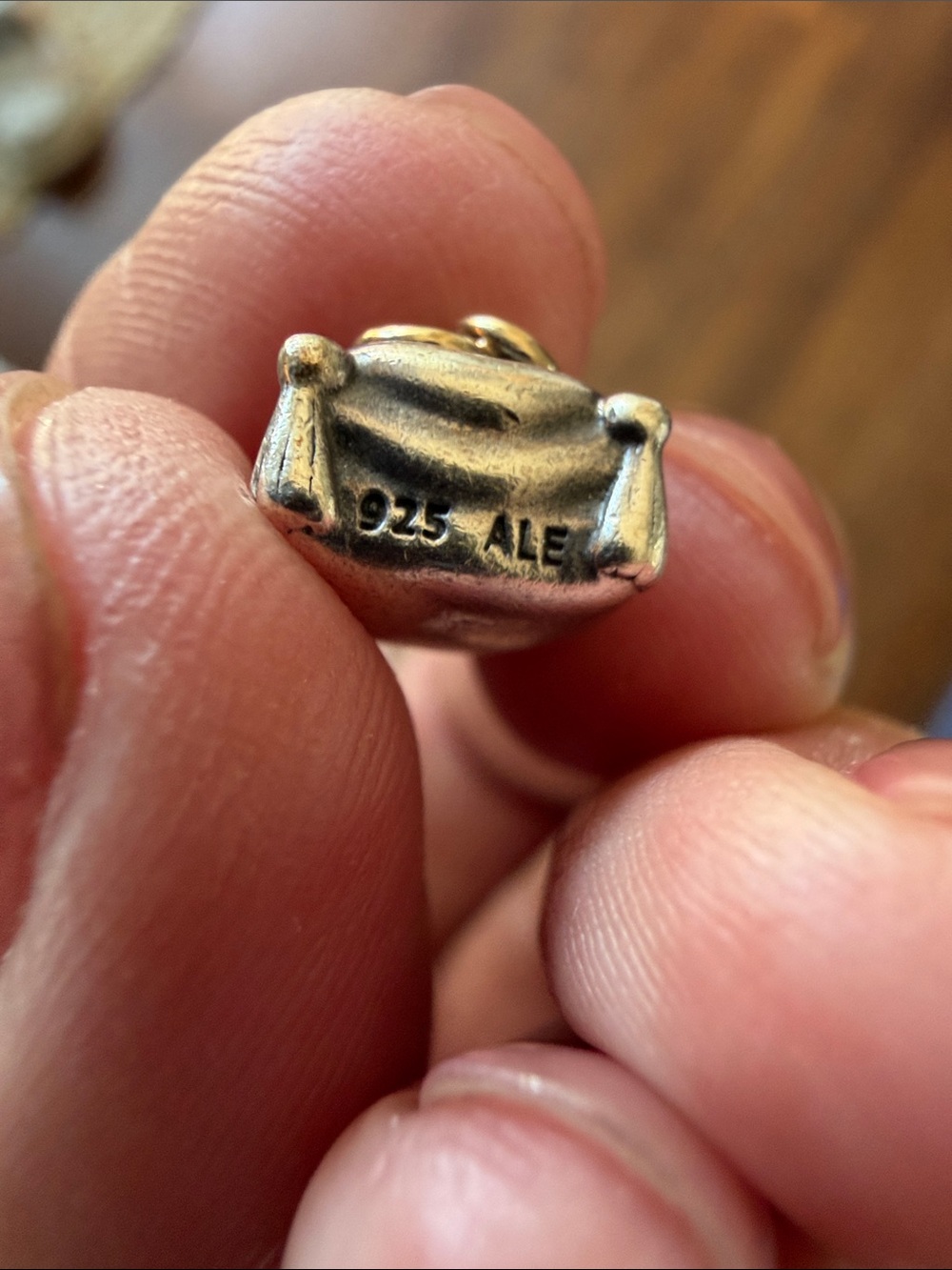 Pandora Sterling Silver Cushion Charm with 14k Gold Ring w/ Real Diamond Motif - Picture 5 of 5